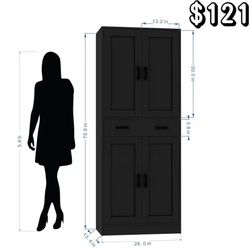 ✌️ 71" Tall Kitchen Pantry Cabinet, Freestanding Storage Cabinet with Drawer and 4 Doors, Large Black Utility Floor Cupboard with Adjustable Shelves f