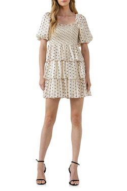 English Factory Polka Dot Multi Tiered Short Sleeve Dress - Medium- New