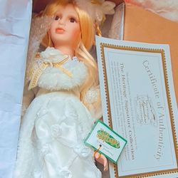Vintage Heritages signature collection porcelain dolls angle
Heritage Signature Collection Porcelain angle Doll 16" Blonde