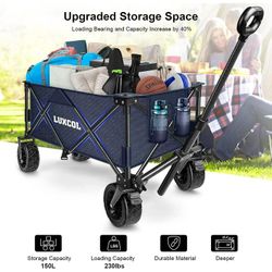 LUXCOL Collapsible Folding Wagon, Heavy Duty Utility Beach Wagon