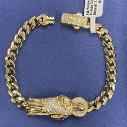 14K Hollow Monaco Link San Judas Bracelet 7.75” 