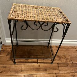 Iron And Wicker Plant/side Table