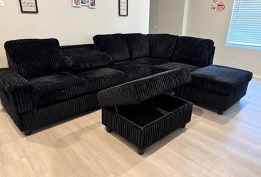 NEW IN BOX Black Cord Fabric Reversible Sectional + Ottoman With FINANCE available