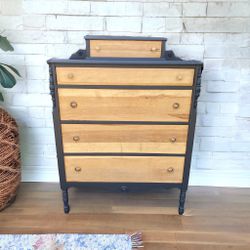 Antique Dark Gray & Rustic Wood Dresser