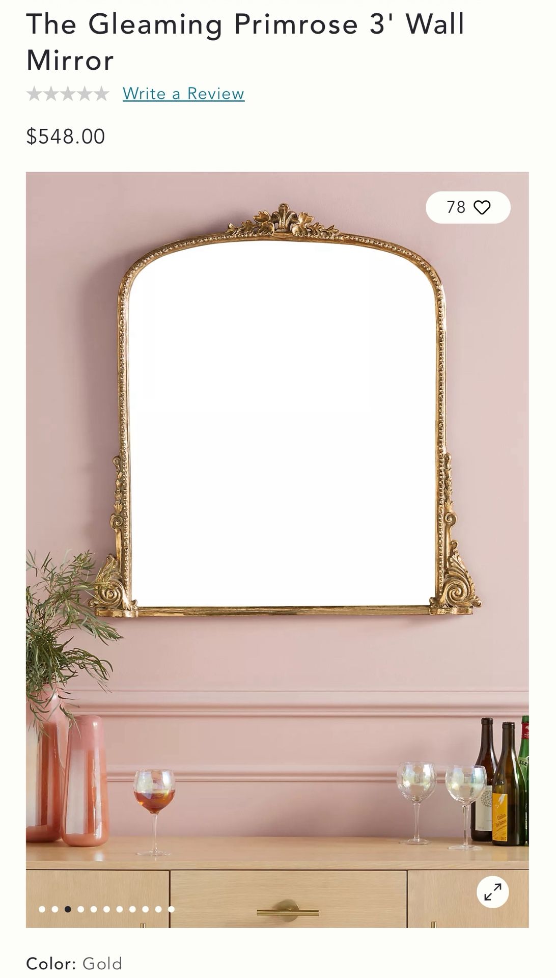 Anthropology Mirror Primrose 3ft - Gold