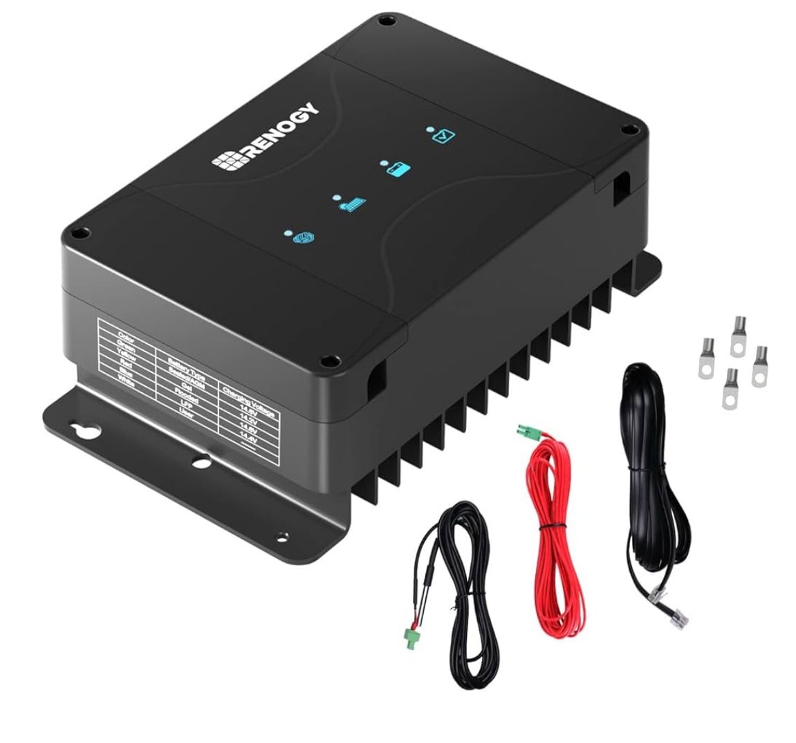 Renogy 12V 50A DC to DC Battery Charger with MPPT, On-Board Battery for Gel, AGM, Flooded and Lithium Batteries, Using Multi-Stage Charging, Solar Pan