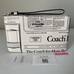 Coach Large Corner Zip Wristlet With Newspaper Print