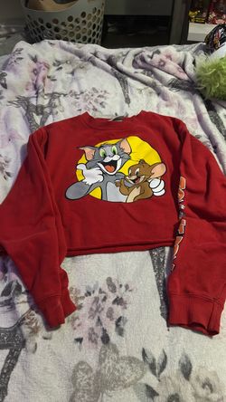 Tom & Jerry Red Crop Crewneck Sweatshirt