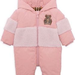 Burberry Kids- PADDED RAY SNOW SUIT WITH FAUX FUR TRIM