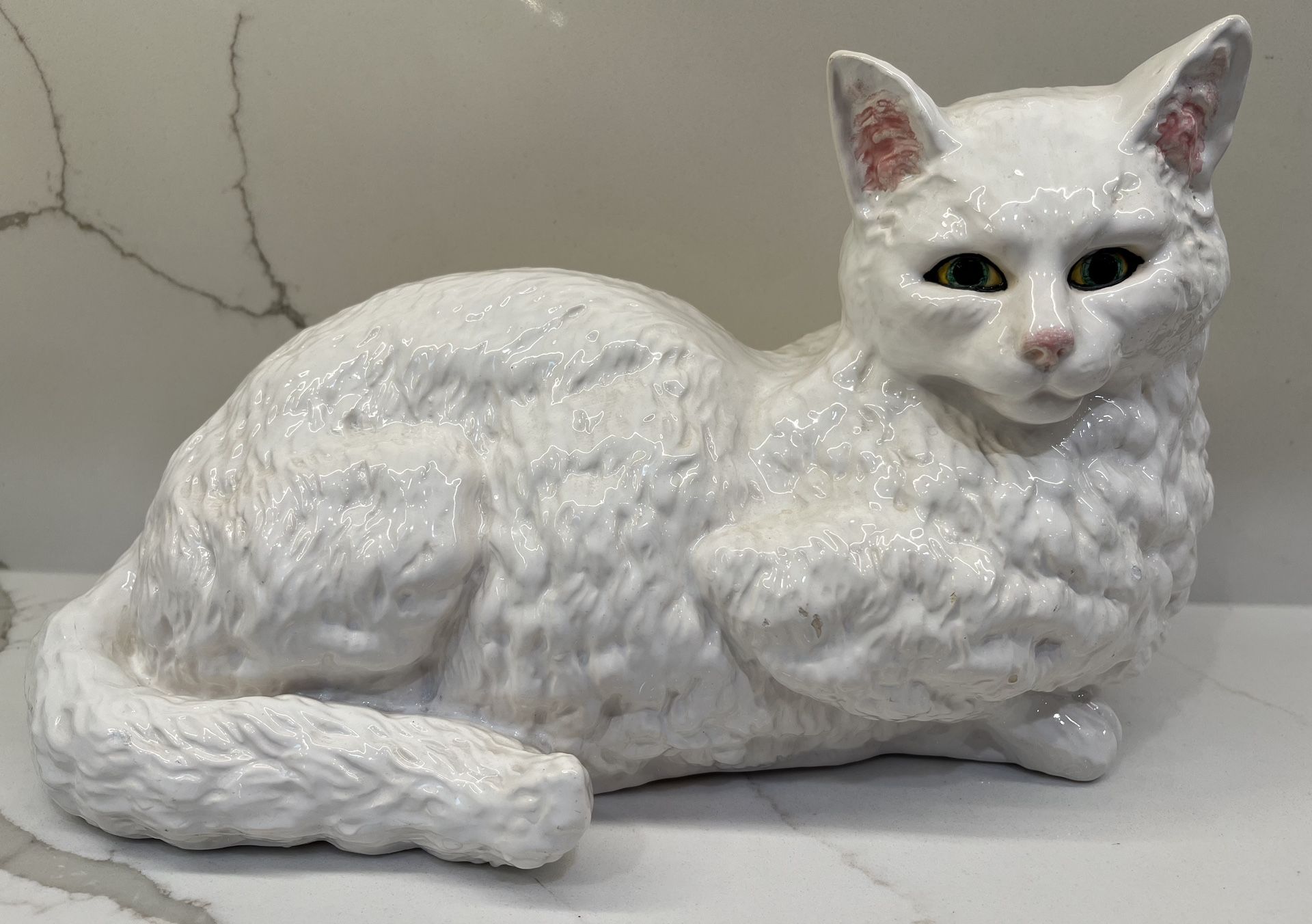 Vintage Large white Ceramic Cat Figurine statue 12”