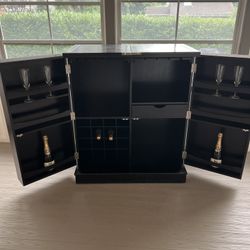 California Fold-A-Way Bar Wood Veneer in Black with Bar Top Extendable and Cabinet Movable