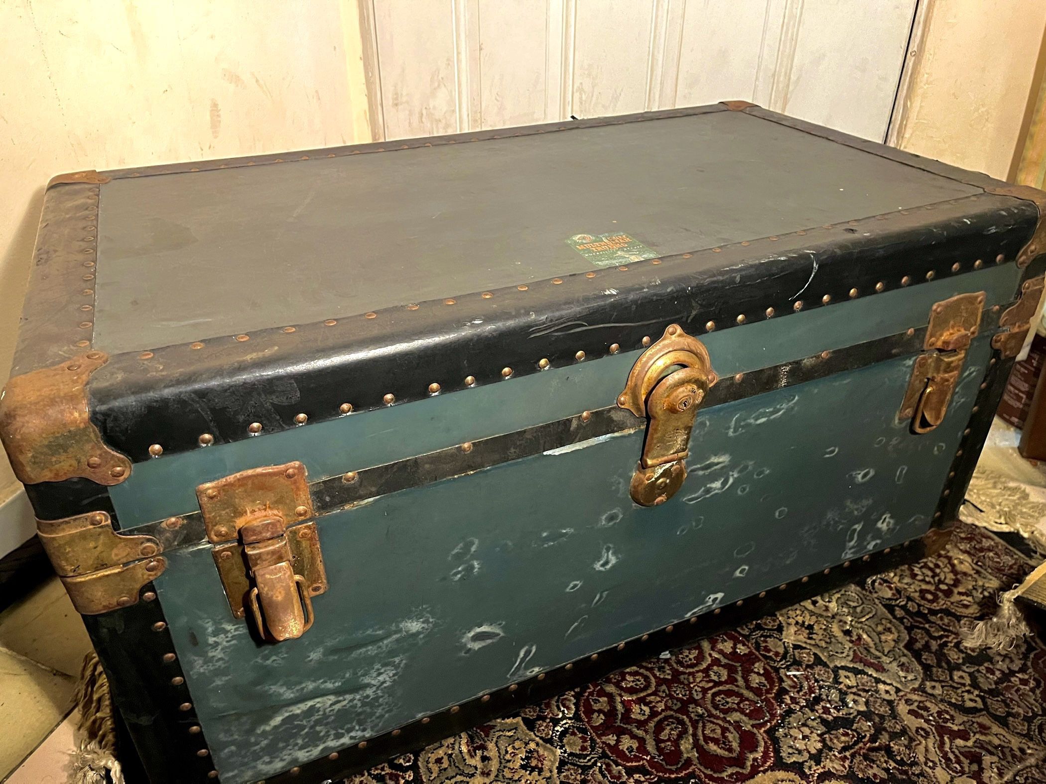 Antique 1920’s Steamer Trunk w/Authentic WWII Military Issued Rollup Bedding 