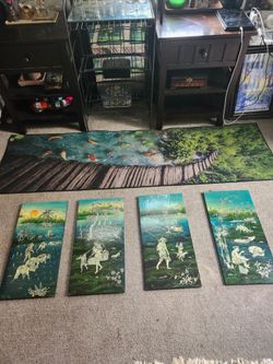 Set of 4 Asian Lacquer Wall Art Panels
