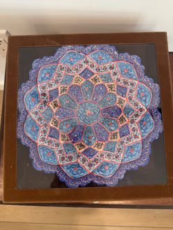 Beautiful Persian Minakari Enamel Plate 9.5" with Brown Velvet Display Box