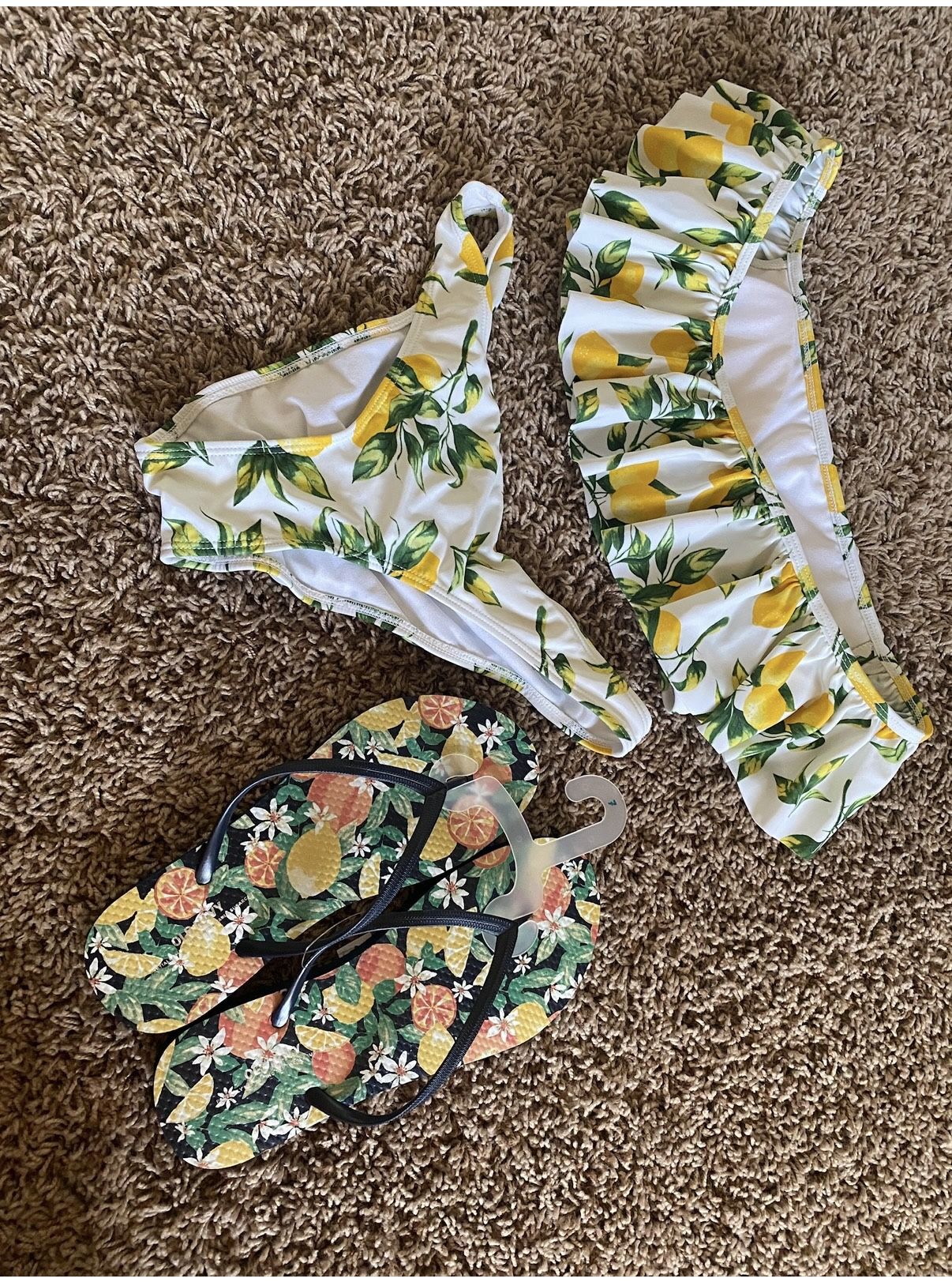 Lemon theme 2 piece Bikini Swimsuit & Flip Flops