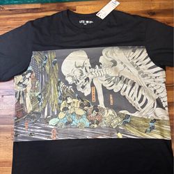 Uniqlo Ukyo-E UT Graphic Shirt Tee XL Black Hokusai Hiroshige Japanese Art Skull