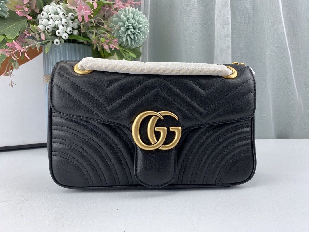Authentic Gucci Black Wave Quilted Leather Shoulder Bag