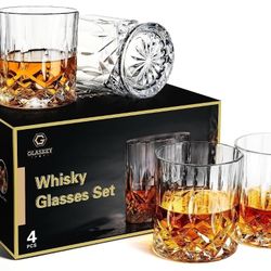 GLASKEY Whiskey Glasses Set of 4,Rock Glasses,11 oz Lead-Free Crystal Bourbon Glass,Old Fashioned Glass for Bourbon,Cognac,Irish Whisky