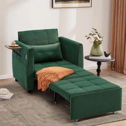 Convertible Sleeper Chair, 90" Pull Out Chair Bed for Adults with Wing Table, USB Charging & Bottom Storage, Space-Saving 4 in 1 Single Sofa Bed Chair