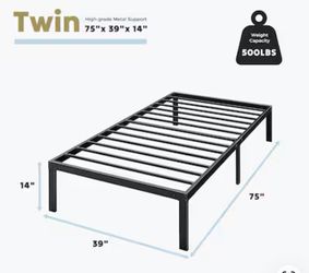 Twin Metal Platform Bed Frame, 14” Heavy Duty Steel Support - new in box