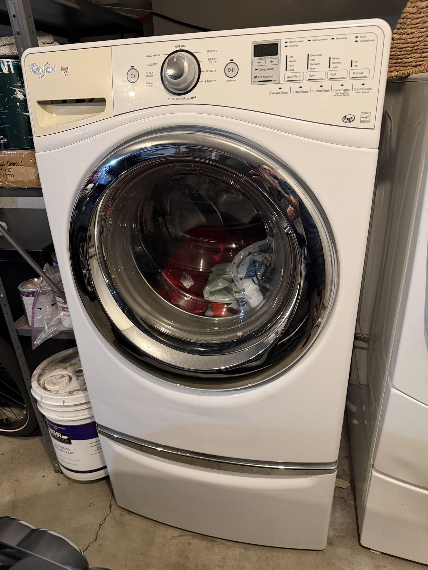 Whirlpool washer and dryer with stands/storage