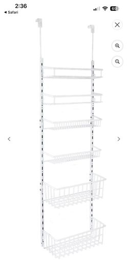 Metal over the door organizer. 6 tier adjustable shelves. White
