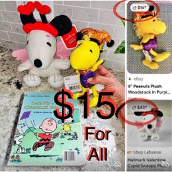 $15 For All Bundle of Hallmark Snoopy,Peanuts Woodstock and Book plushies with Tags