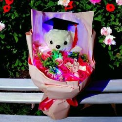 Deluxe Graduation Teddy Bear Light Up Everlasting Rose Bouquet *Gift for New Grads