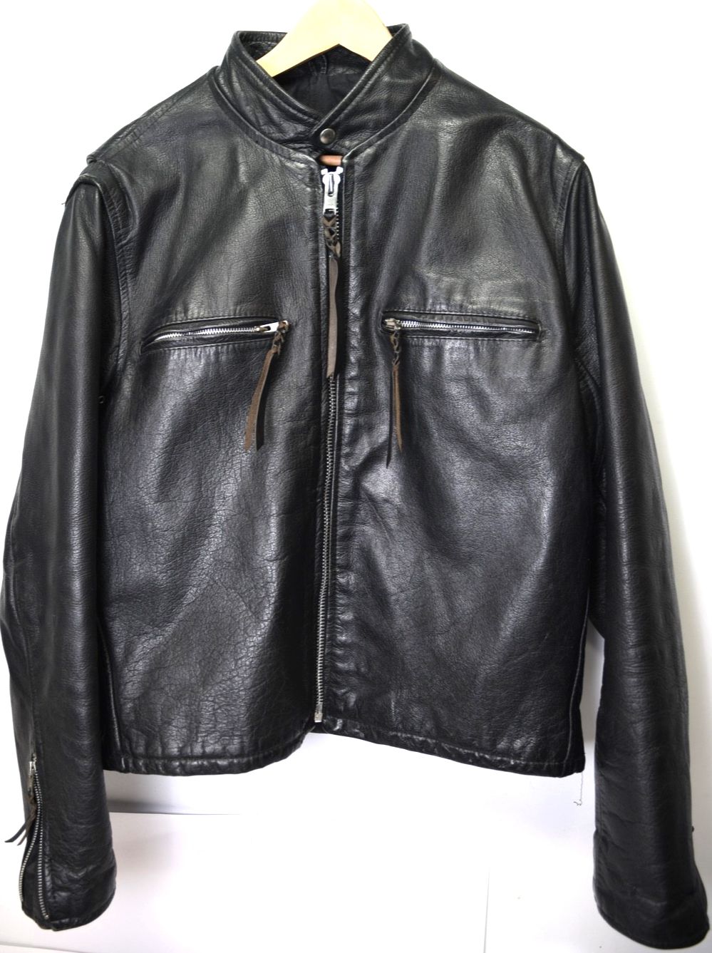 VINTAGE Mens Leather Black Heavy Horsehide Motorcycle Cafe Racer Jacket Size 48