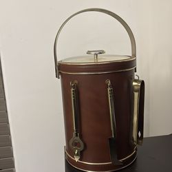 Vintage brown &  gold ice bucket with tools set.