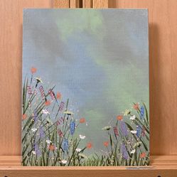 Unique Field of Wildflowers Original Acrylic Painting, Artist Signed, 8 x 10