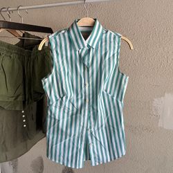 Banana Republic Women's Green and White Blouse (off28)45
