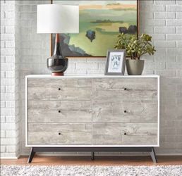 Mid-Century Modern 6 Drawer Dresser Gray/White Weathered(New In A Box)