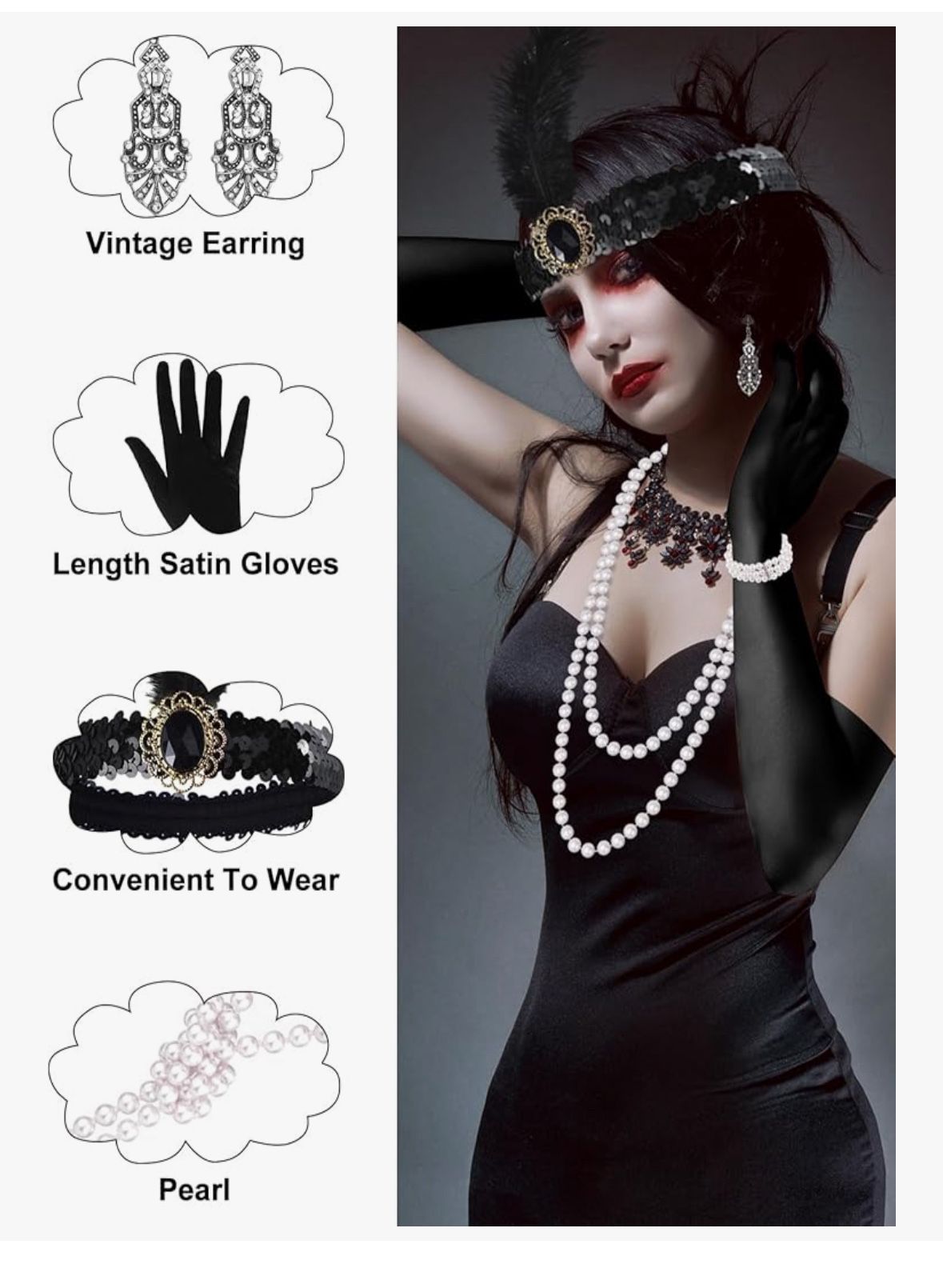 1920s Flapper Accessories Set for Roaring 20s Costumes