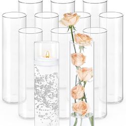 12Pcs Glass Cylinder Vases 12 Inch Tall Clear Flower Vases for Centerpieces Wedding Decoration,