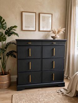 Beautiful Black 5 Drawer Dresser – Gold Hardware