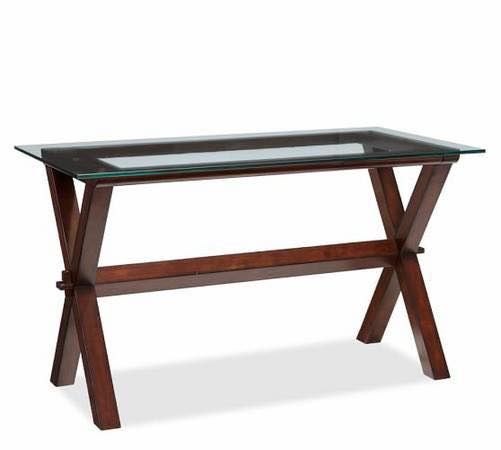 Pottery Barn Ava Desk / Table (Espresso Wood, Glass Top)