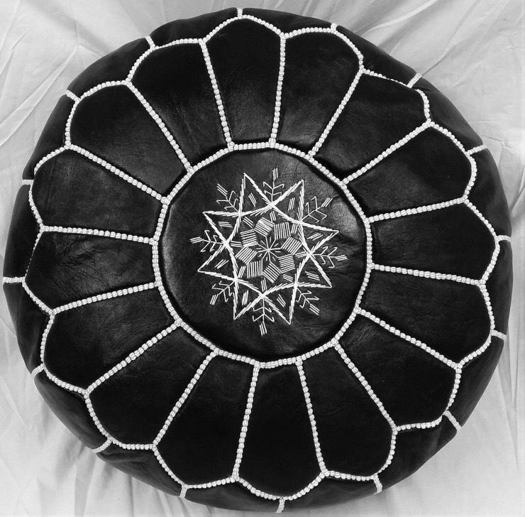 Moroccan Handmade Pouf Ottomans - Black -New