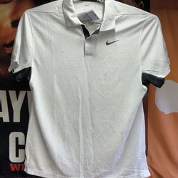 Nike Dri-FIT ADV Tiger Woods Men's Golf Polo white phantom design with black size medium