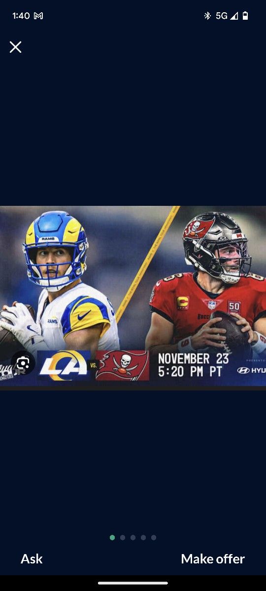Rams Vs Bucs Tickets Section 302 Row 1 Seats 1&2 200 Each