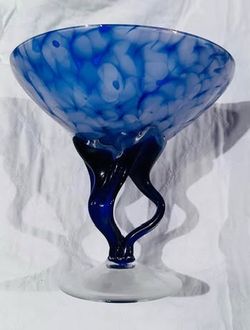 Blue glass vase with twisted base