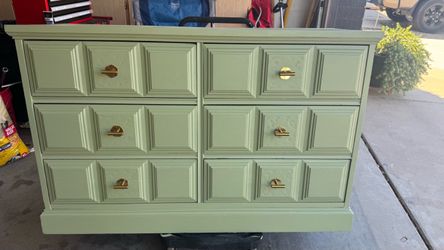 Sage Green 6-Drawer Dresser with Gold Hardware