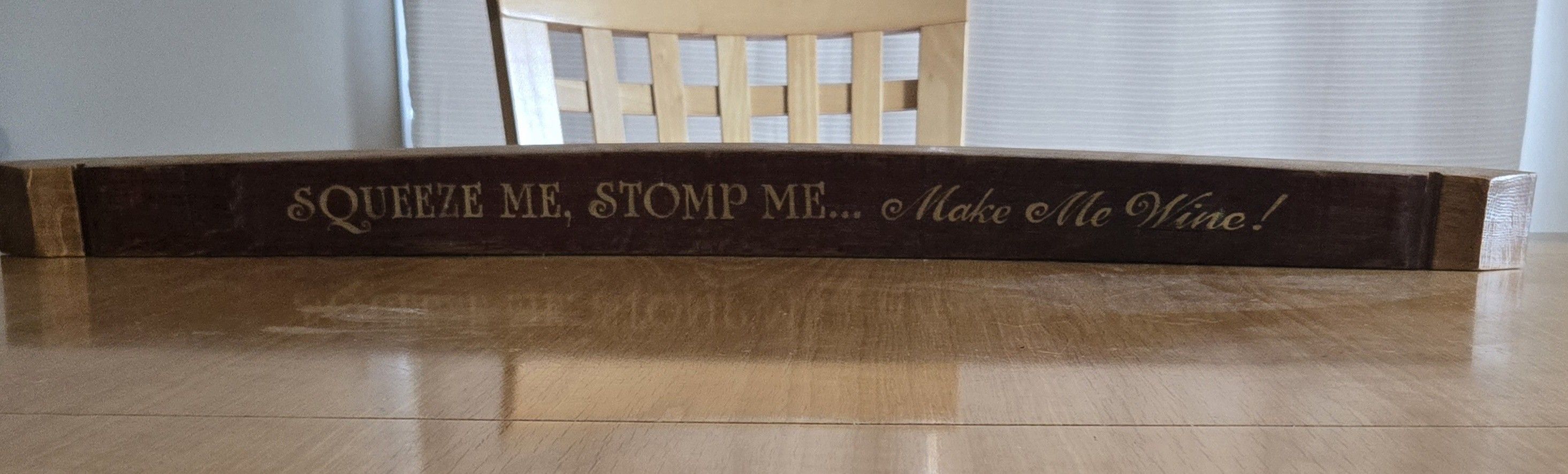 Rustic Oak Barrel Slat Wall Art – “Squeeze Me, Stomp Me… Make Me Wine!”