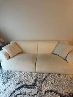 Cream Boucle Two-Seat Sofa with Pillows