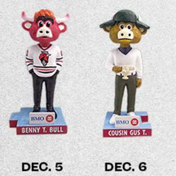 Windy City Bulls Holiday Weekend Bobbleheads Set Benny Bull & Gus T Bull Dec 5,6