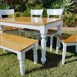 Dining Table Chairs And Bench Farmhouse Kitchen Table Set 