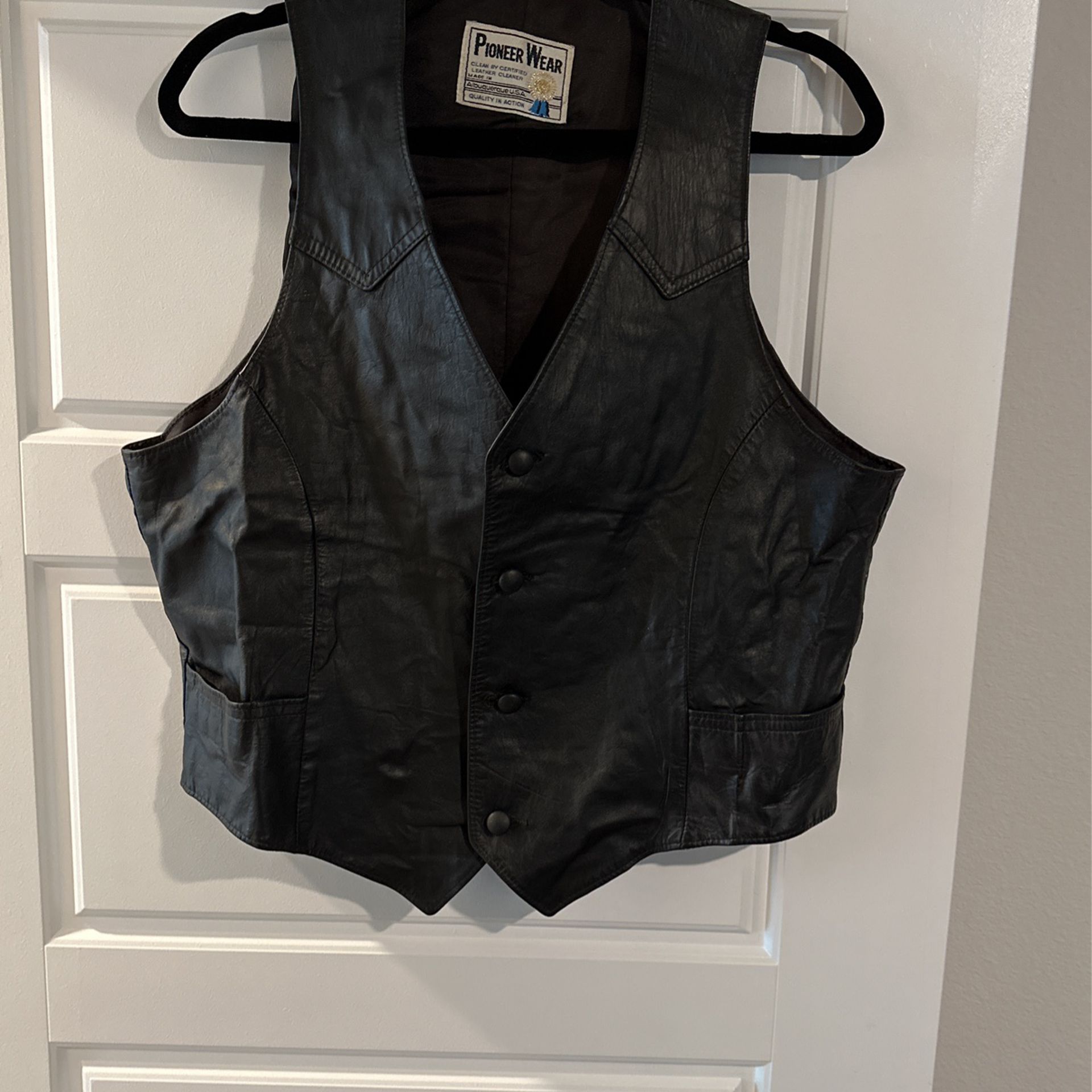 Vintage Black Leather Vest By: Pioneer Wear
