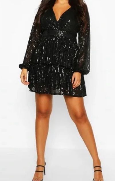 Plunge Sequin Skater Dress