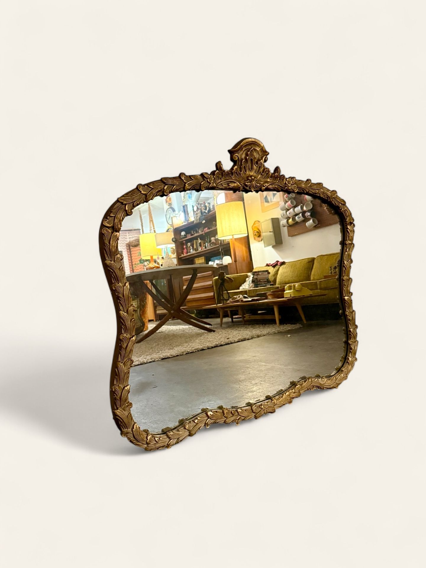 Pair of Vintage Antique Gold Gilt Wood Wall Mirrors with Beautiful Details.