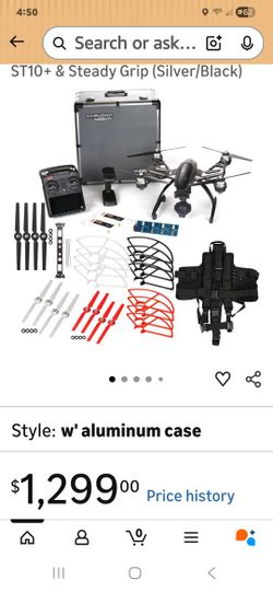 Yuneec Q500 4K in Aluminum Case with CGO3 Camera, ST10+ & Steady Grip (Silver/Black)